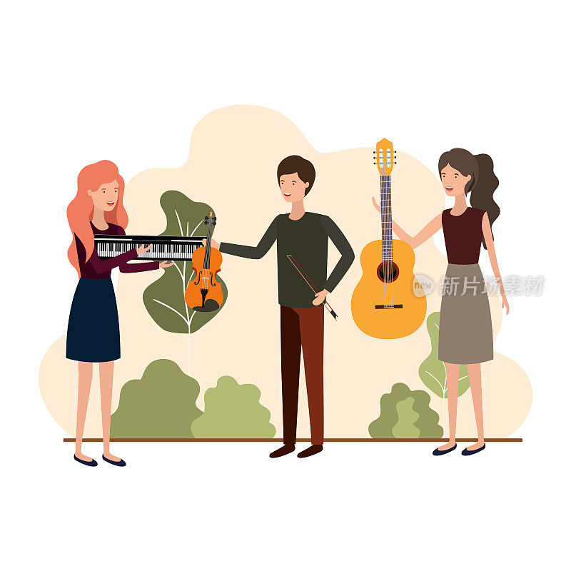 group of people with musical instruments in landscape